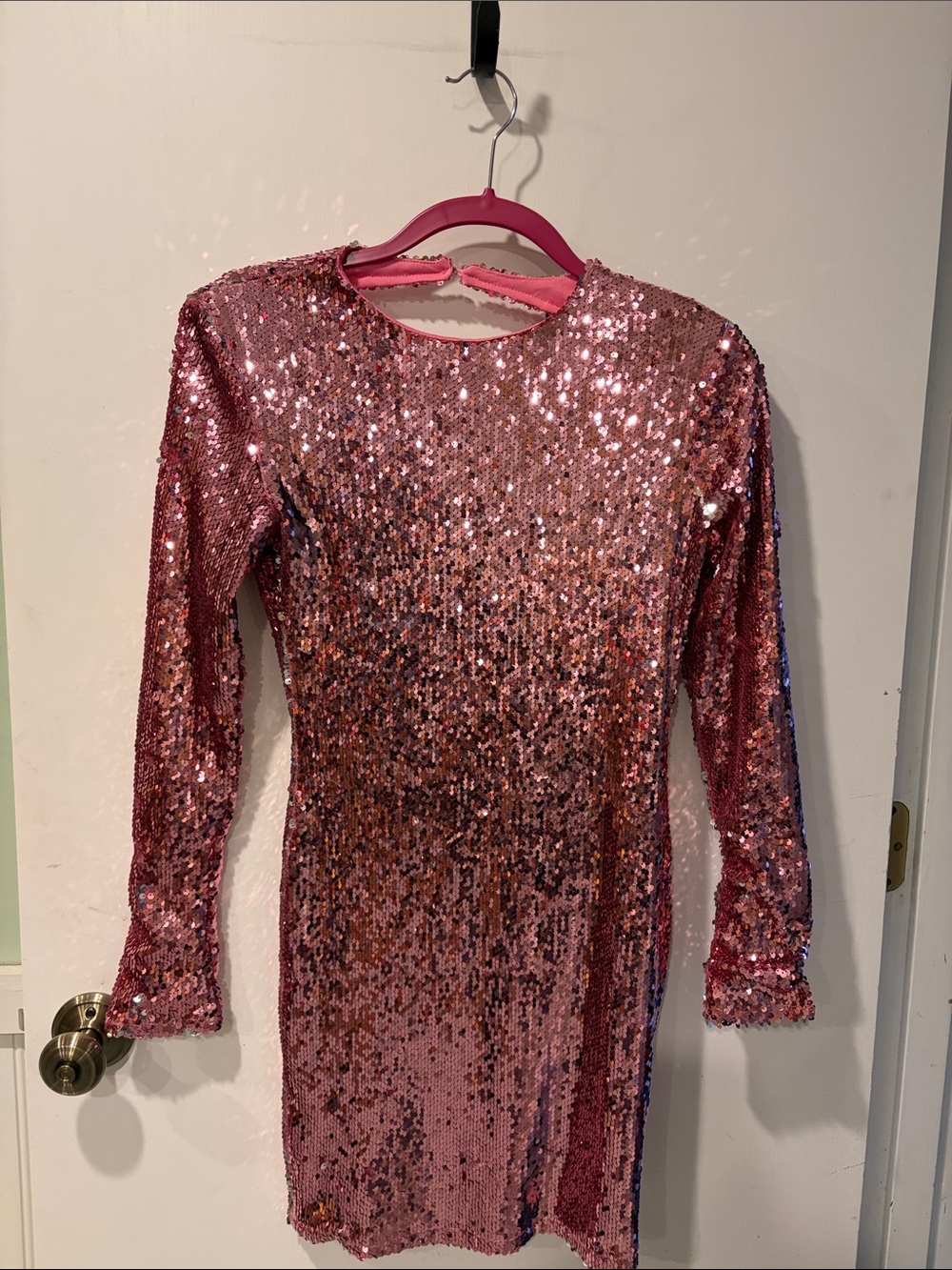 Superdown XS Pink Sequin Long Sleeve Party Dress